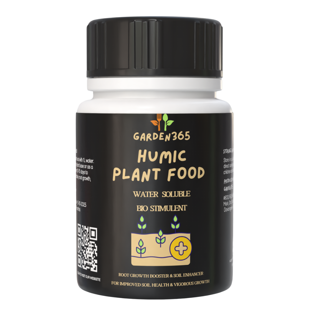 Humic Plant Food – 450 g | 98% Potassium Humate Shiny Flakes for Healthy Plants Garden365
