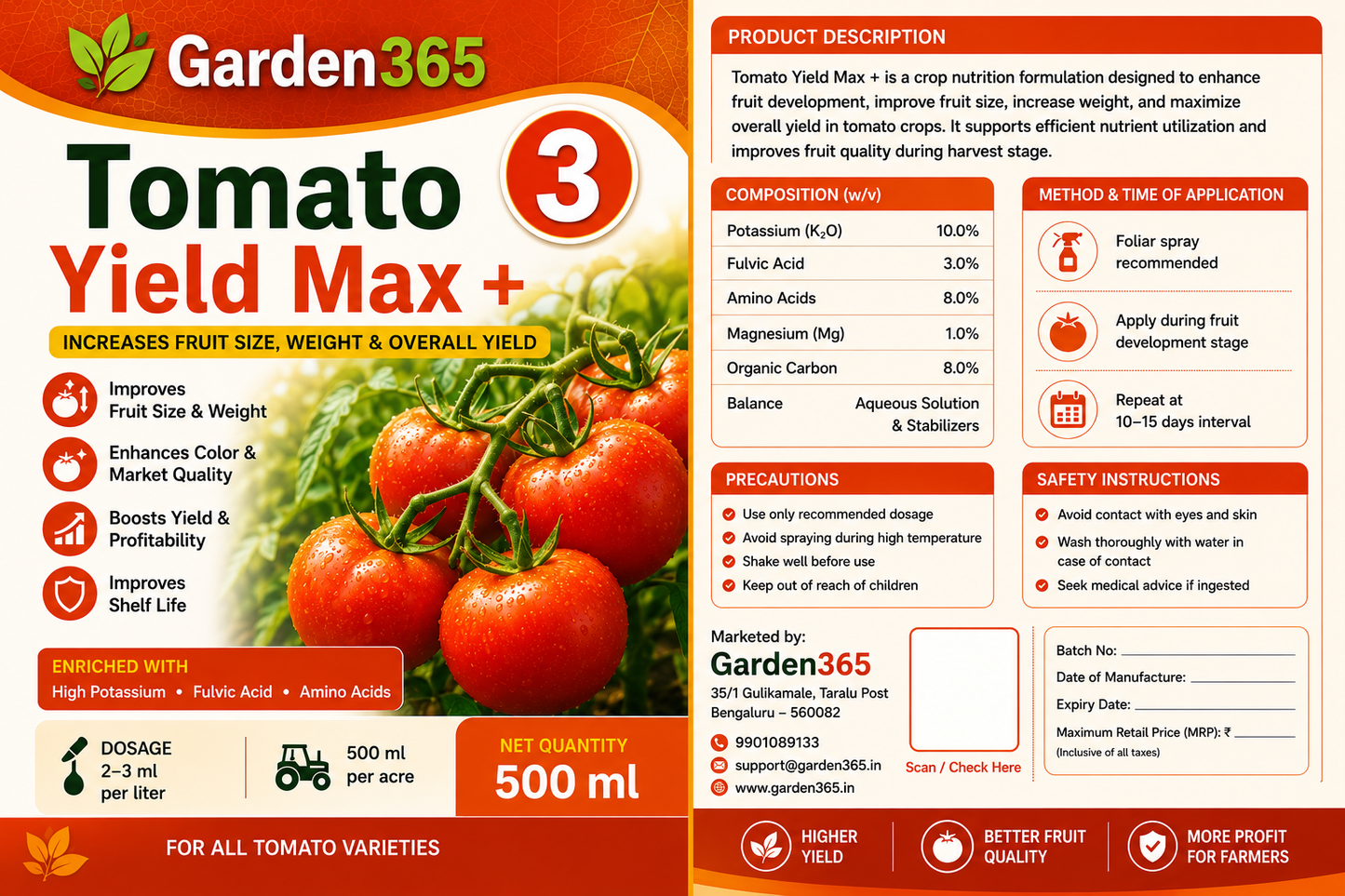 Tomato Yield Booster Kit – Tomato 1 Growth Booster+ | Tomato 2 Flower Booster+ | Tomato 3 Yield Max+ for Strong Plant Growth, Better Fruit Setting, Higher Yield & Improved Fruit Quality
