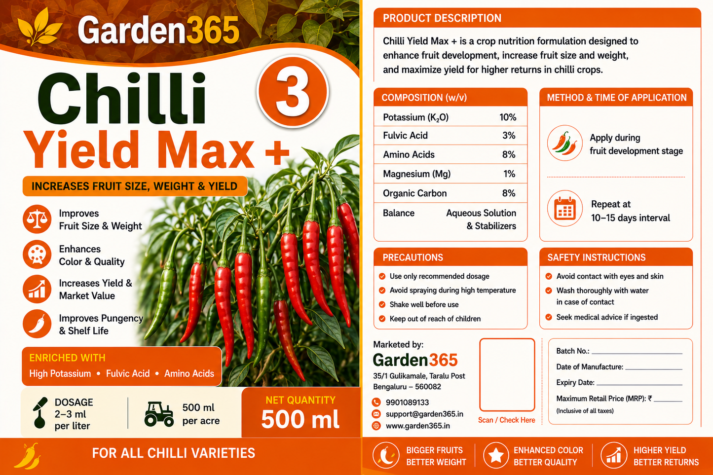 Chilli Yield Booster Kit – Chilli 1 Growth Booster+ | Chilli 2 Flower Booster+ | Chilli 3 Yield Max+ for Higher Yield, Fruit Size & Quality
