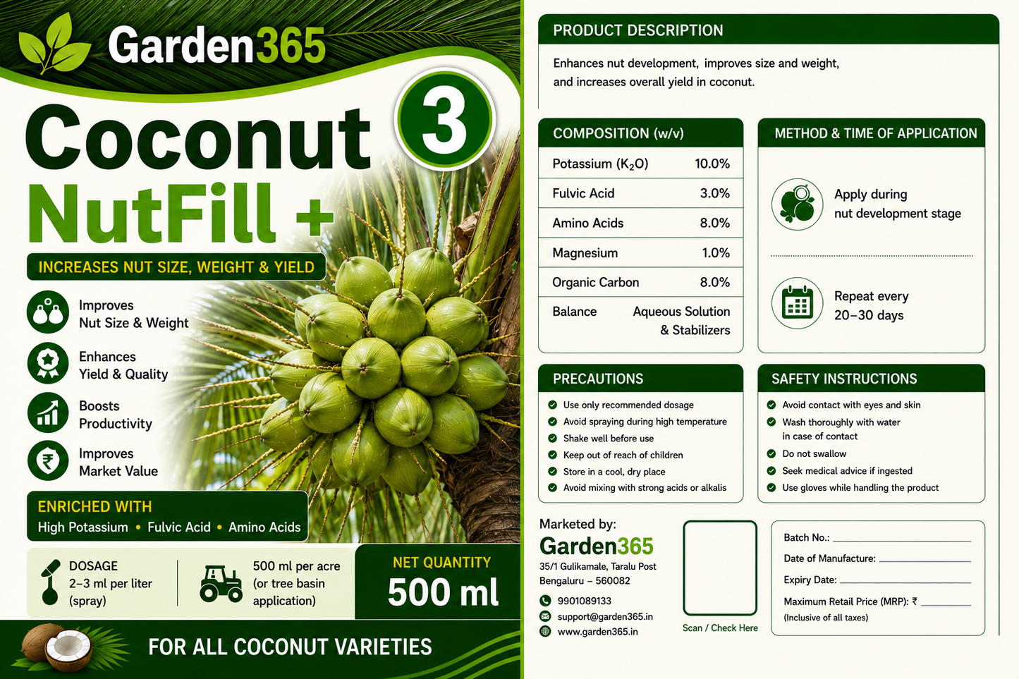 Coconut Yield Booster Kit – Coconut 1 LeafMax+ | Coconut 2 ButtonSet+ | Coconut 3 NutFill+ for Higher Yield, Nut Size & Quality