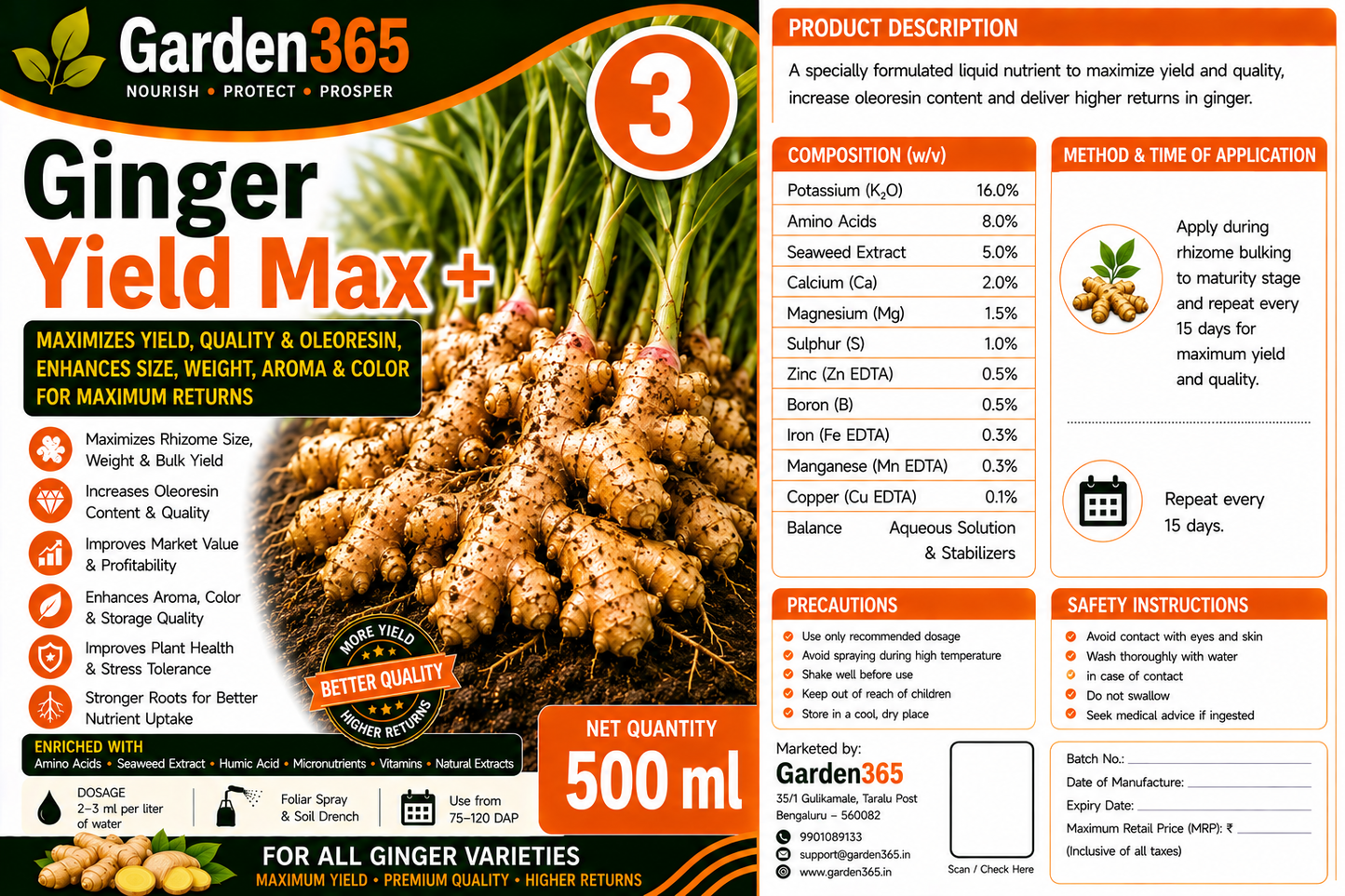 Ginger Yield Booster Kit – Ginger 1 GrowthMax+ | Ginger 2 BulkingSet+ | Ginger 3 Yield Max+ for Higher Rhizome Yield, Better Size, Improved Oleoresin Content & Premium Ginger Quality