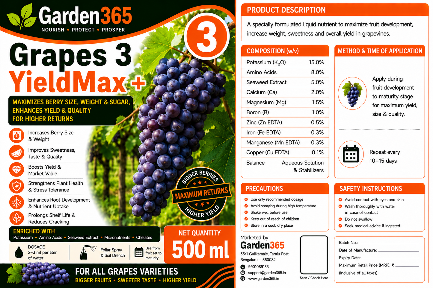 Grapes Yield Booster Kit – Grapes 1 Vine Grow+ | Grapes 2 BerrySet+ | Grapes 3 YieldMax+ for Higher Yield, Better Berry Size, Improved Sweetness & Premium Grape Quality