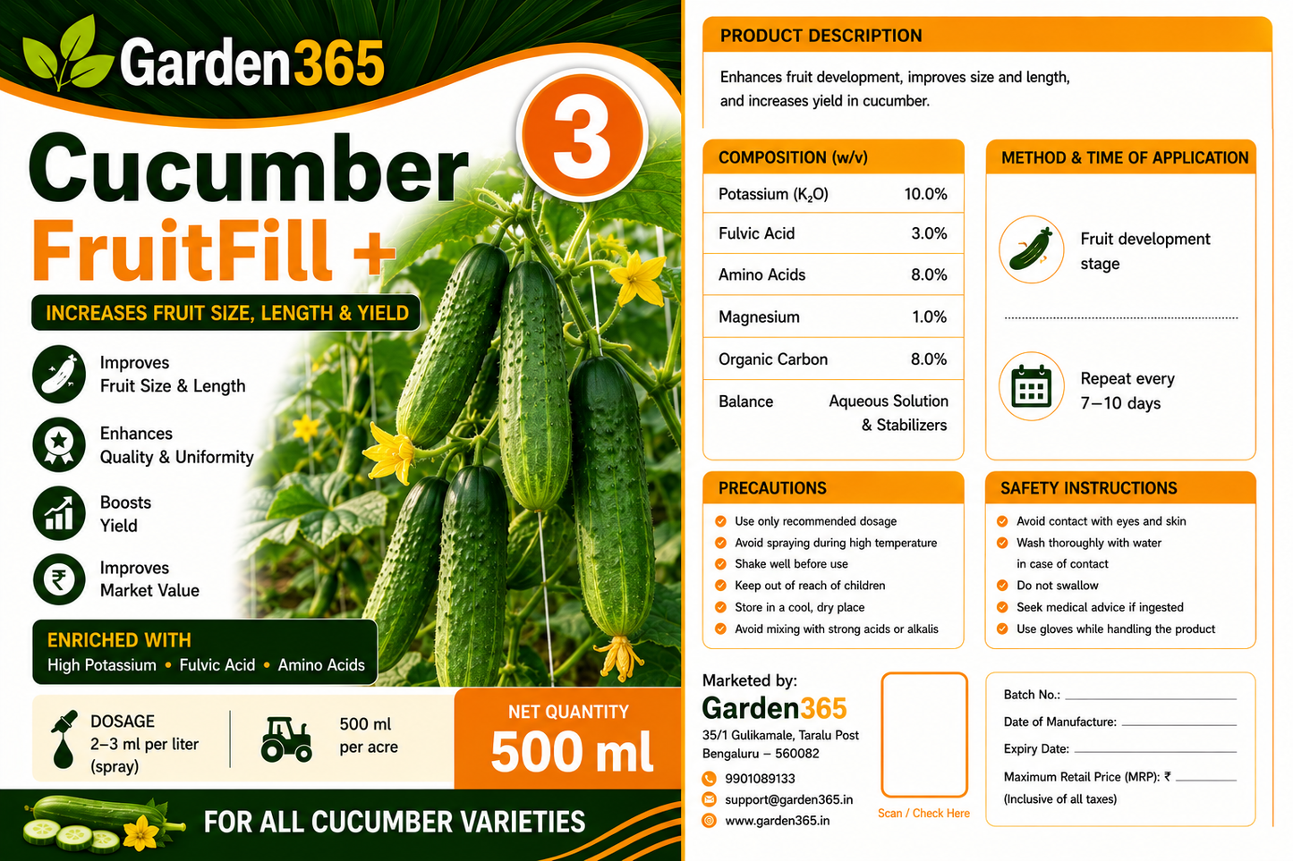 Cucumber Yield Booster Kit – Cucumber 1 VineMax+ | Cucumber 2 FlowerSet+ | Cucumber 3 FruitFill+ for Higher Yield, Better Fruit Size, Improved Quality & Premium Marketable Cucumbers