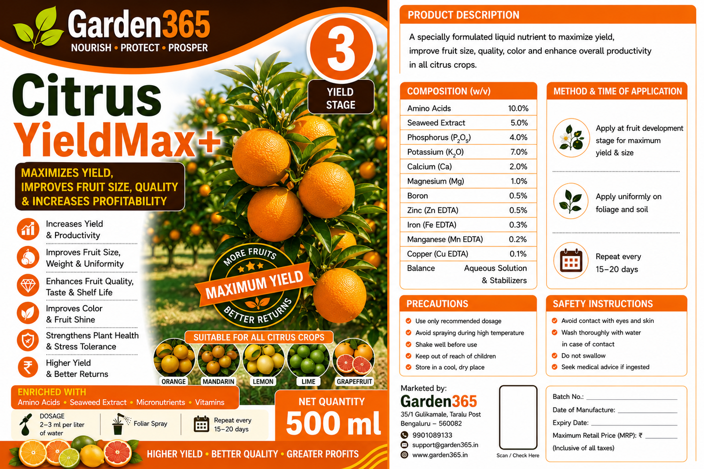 Citrus Yield Booster Kit – Citrus 1 CanopyMax+ | Citrus 2 FruitSet+ | Citrus 3 YieldMax+ for Higher Yield, Fruit Size & Quality