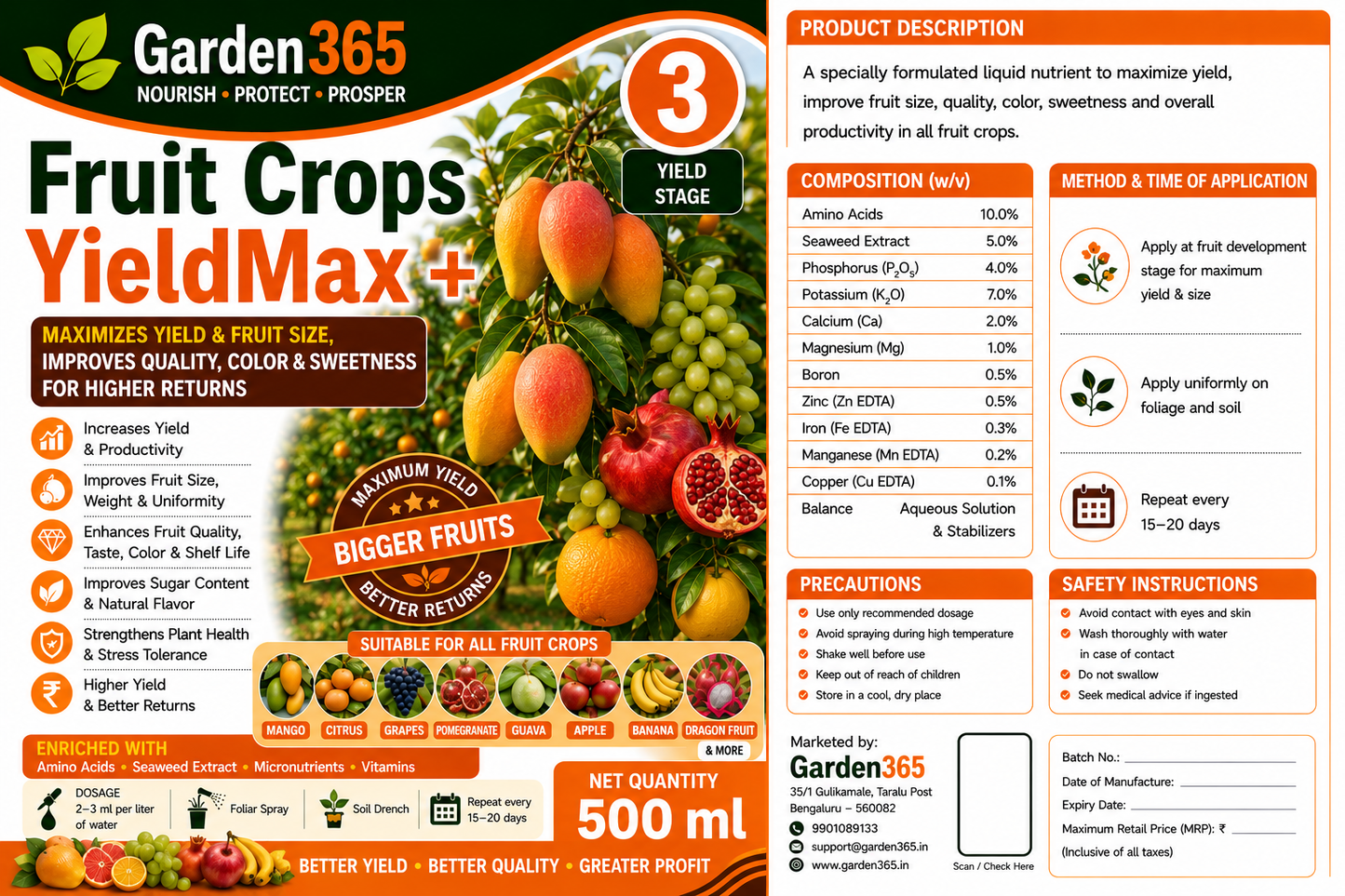 Fruit Crops Yield Booster Kit – Fruit Crops 1 CanopyMax+ | Fruit Crops 2 FruitSet+ | Fruit Crops 3 YieldMax+ for Higher Yield, Better Fruit Size, Improved Quality & Premium Marketable Fruits