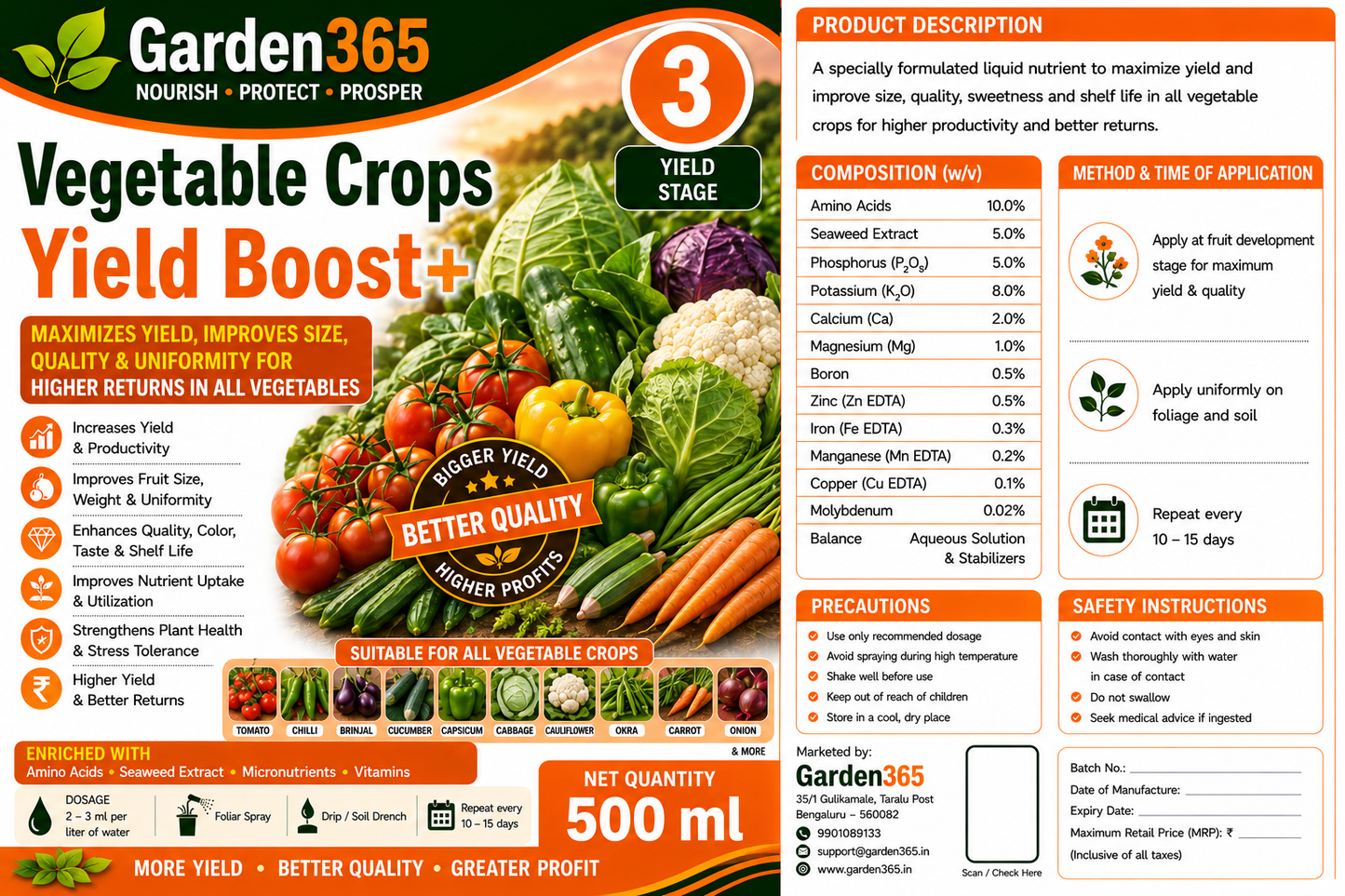 Vegetable Yield Booster Kit – Vegetable Crops 1 GrowthMax+ | Vegetable Crops 2 FlowerSet+ | Vegetable Crops 3 Yield Boost+ for Strong Vegetative Growth, Better Flowering, Higher Fruit Set, Improved Yield & Quality