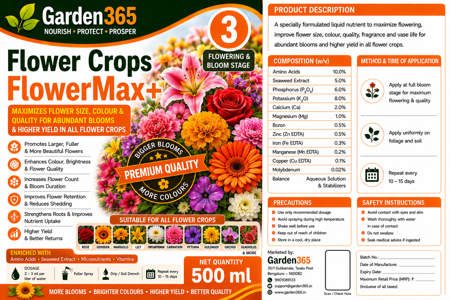 Flower Crops Yield Booster Kit – Flower Crops 1 BranchMax+ | Flower Crops 2 BudSet+ | Flower Crops 3 FlowerMax+ for Higher Flower Yield, Better Bloom Size, Brighter Colours & Premium Flower Quality