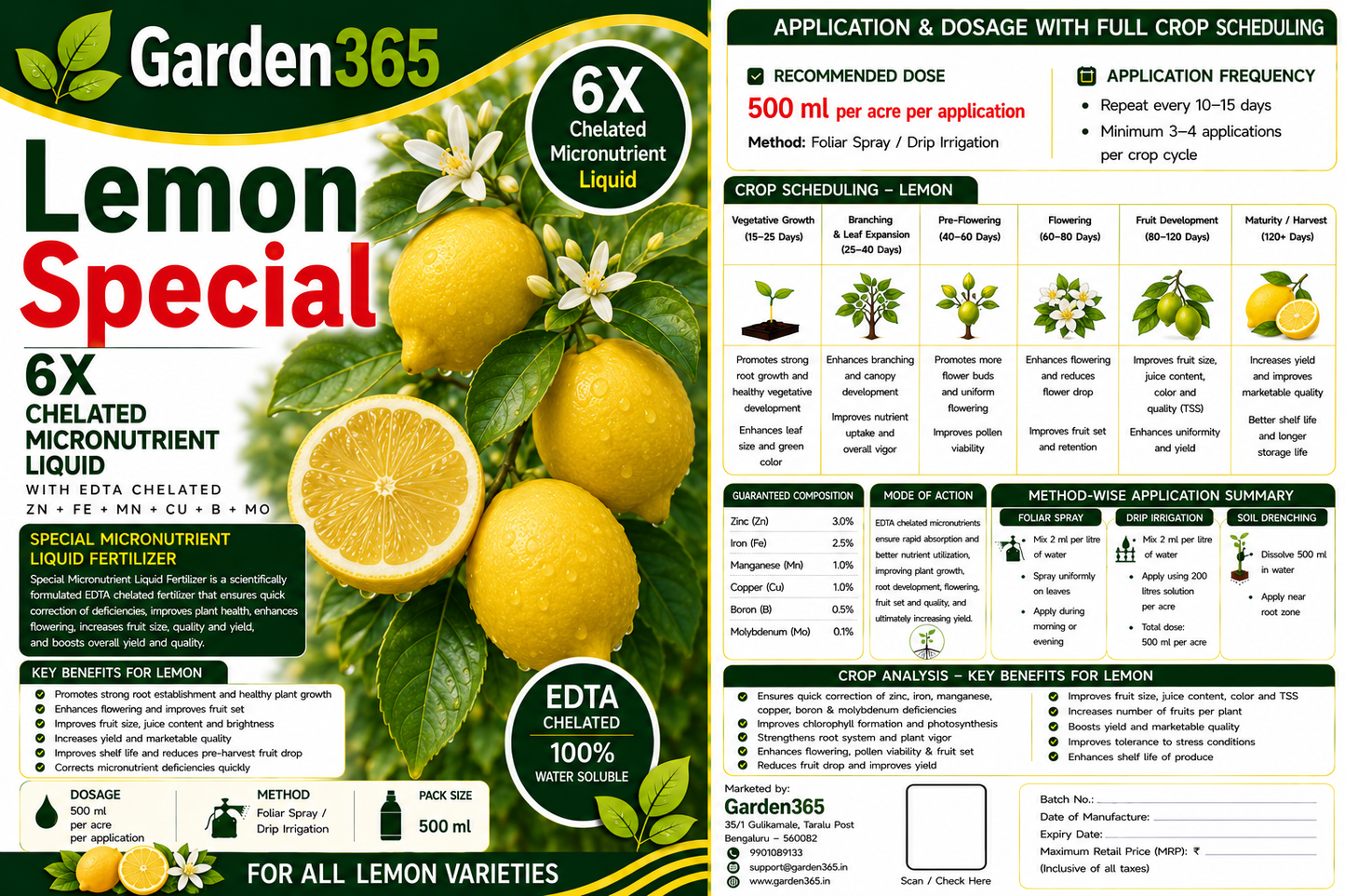 Lemon Special – 6X Chelated Micronutrient Liquid with EDTA Chelated Zn + Fe + Mn + Cu + B + Mo for Better Flowering, Fruit Set, Fruit Size, Juice Content & Higher Yield