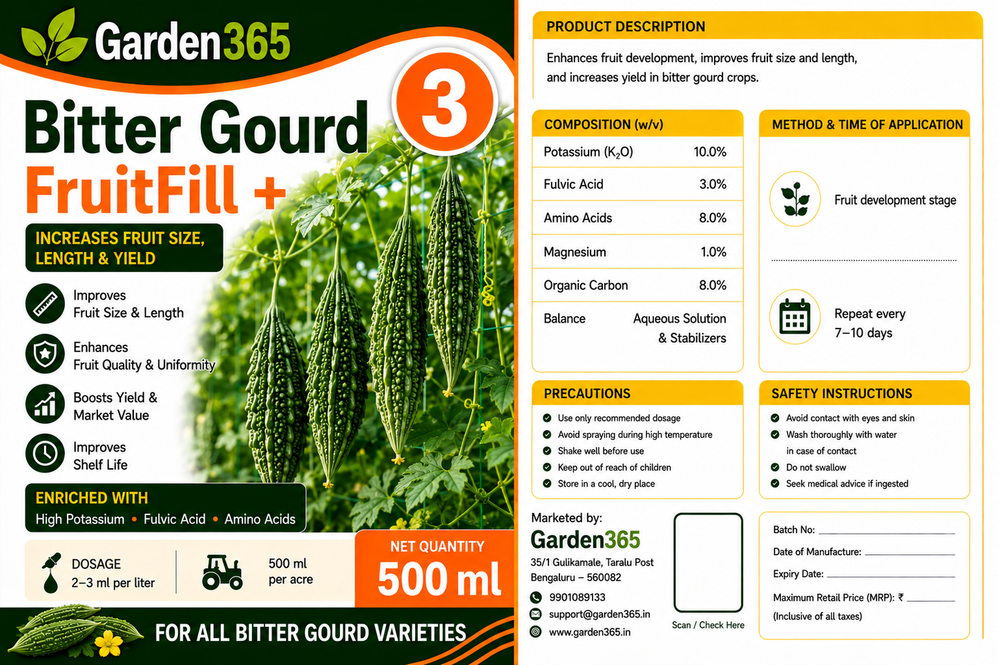 Bitter Gourd Yield Booster Kit – Bitter Gourd 1 VineMax+ | Bitter Gourd 2 FlowerSet+ | Bitter Gourd 3 FruitFill+ for Higher Yield, Fruit Size & Quality