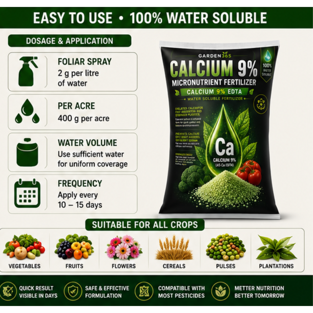 Calcium Chelated 9% (EDTA) – Water Soluble Calcium Fertilizer for Strong Cell Walls & Fruit Quality