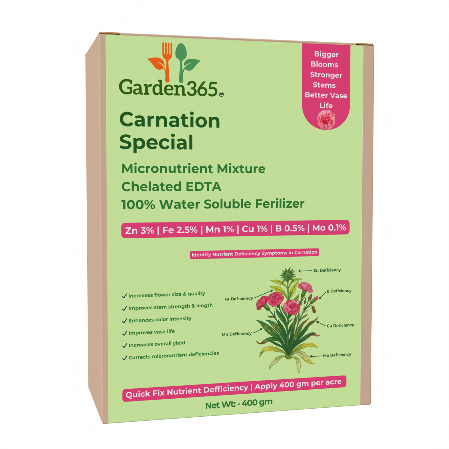 Carnation Special Micronutrient Fertilizer (कार्नेशन | ಕಾರ್ನೇಶನ್ | కార్నేషన్ | கார்னேஷன் | കാർനേഷൻ) EDTA Chelated 100% Water Soluble Fertilizer – 400g per Acre