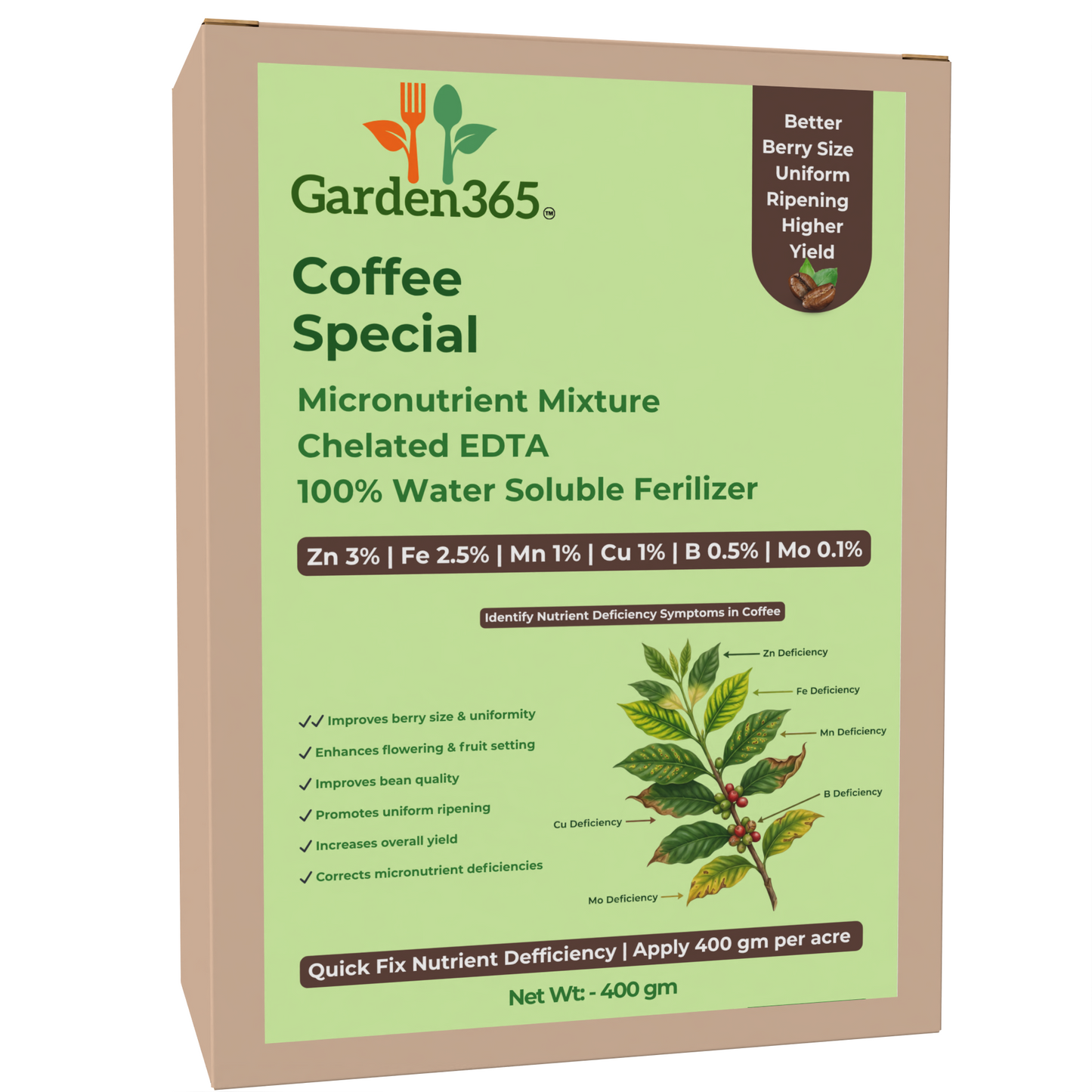 Coffee Special Micronutrient Fertilizer (कॉफी | ಕಾಫಿ | కాఫీ | காப்பி | കാപ്പി) EDTA Chelated 100% Water Soluble Fertilizer – 400g per Acre