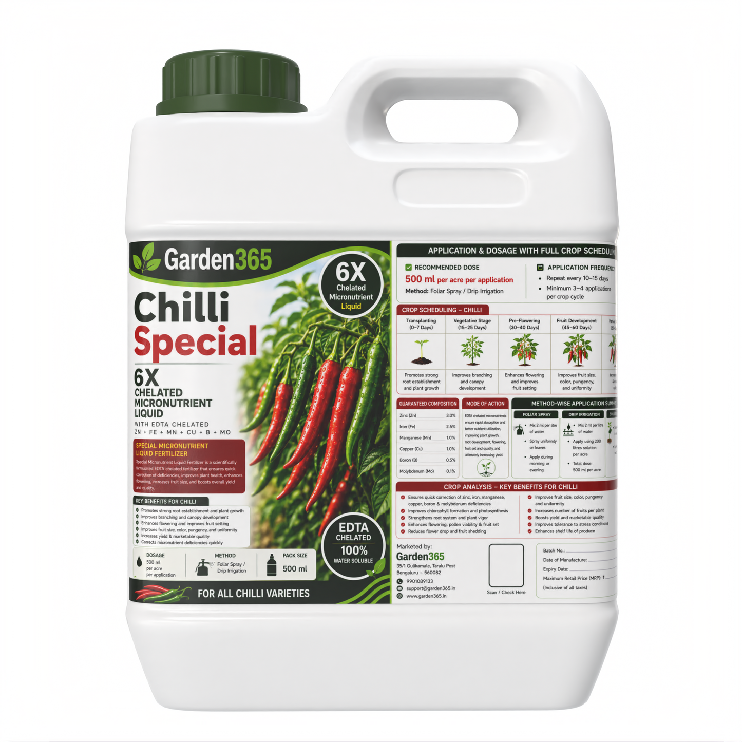 Chilli Special Micronutrient Fertilizer (मिर्च | ಮೆಣಸಿನಕಾಯಿ | మిరపకాయ | மிளகாய் | മുളക്) EDTA Chelated 100% Water Soluble Fertilizer – 400g per Acre