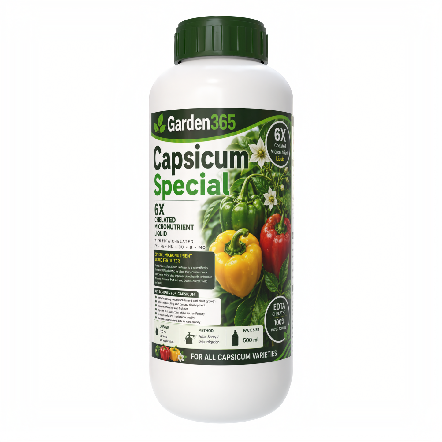 Capsicum Special Micronutrient Fertilizer (शिमला मिर्च | ಕ್ಯಾಪ್ಸಿಕಂ | క్యాప్సికం | குடைமிளகாய் | ക്യാപ്സിക്കം) EDTA Chelated 100% Water Soluble Fertilizer – 400g per Acre