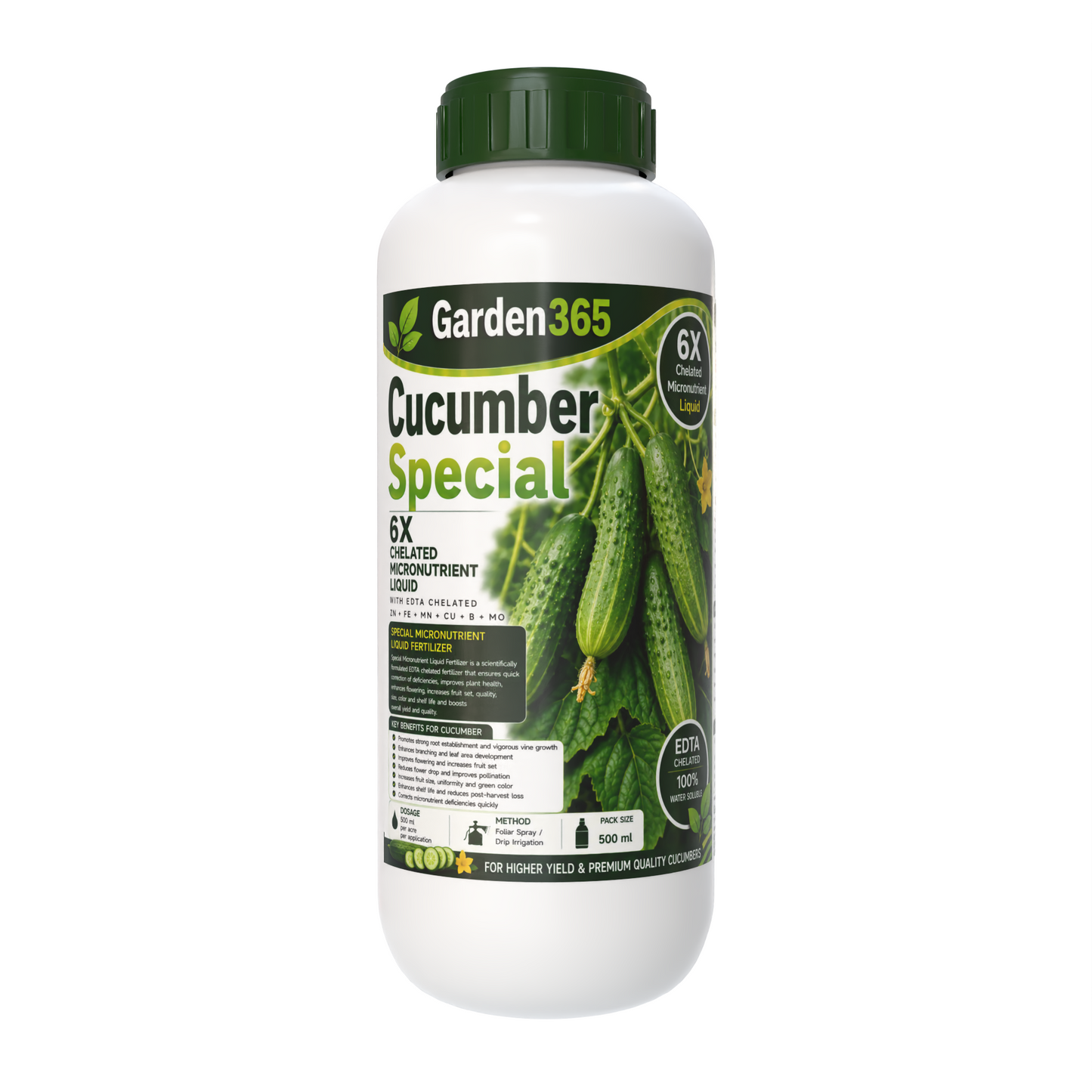 Cucumber Special Micronutrient Fertilizer (खीरा | ಸೌತೆಕಾಯಿ | దోసకాయ | வெள்ளரிக்காய் | വെള്ളരിക്ക) EDTA Chelated 100% Water Soluble Fertilizer – 400g per Acre