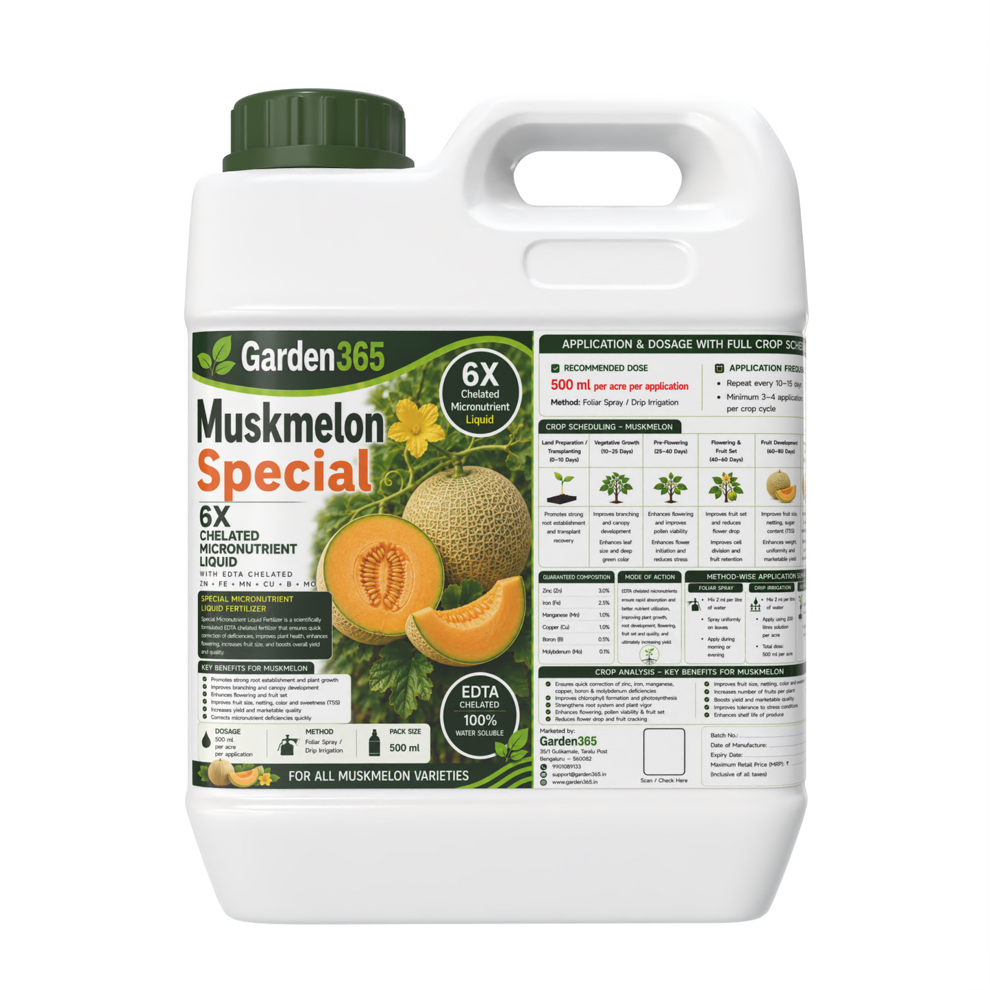Muskmelon Special Micronutrient Fertilizer (खरबूजा | ಕರ್ಬೂಜ | ఖర్బూజ | முலாம்பழம் | മുലാംപഴം) EDTA Chelated 100% Water Soluble Fertilizer – 400g per Acre