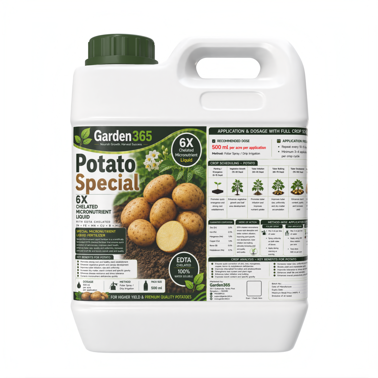 Potato Special Micronutrient Fertilizer (आलू | ಆಲೂಗಡ್ಡೆ | బంగాళదుంప | உருளைக்கிழங்கு | ഉരുളക്കിഴങ്ങ്) EDTA Chelated 100% Water Soluble Fertilizer – 400g per Acre