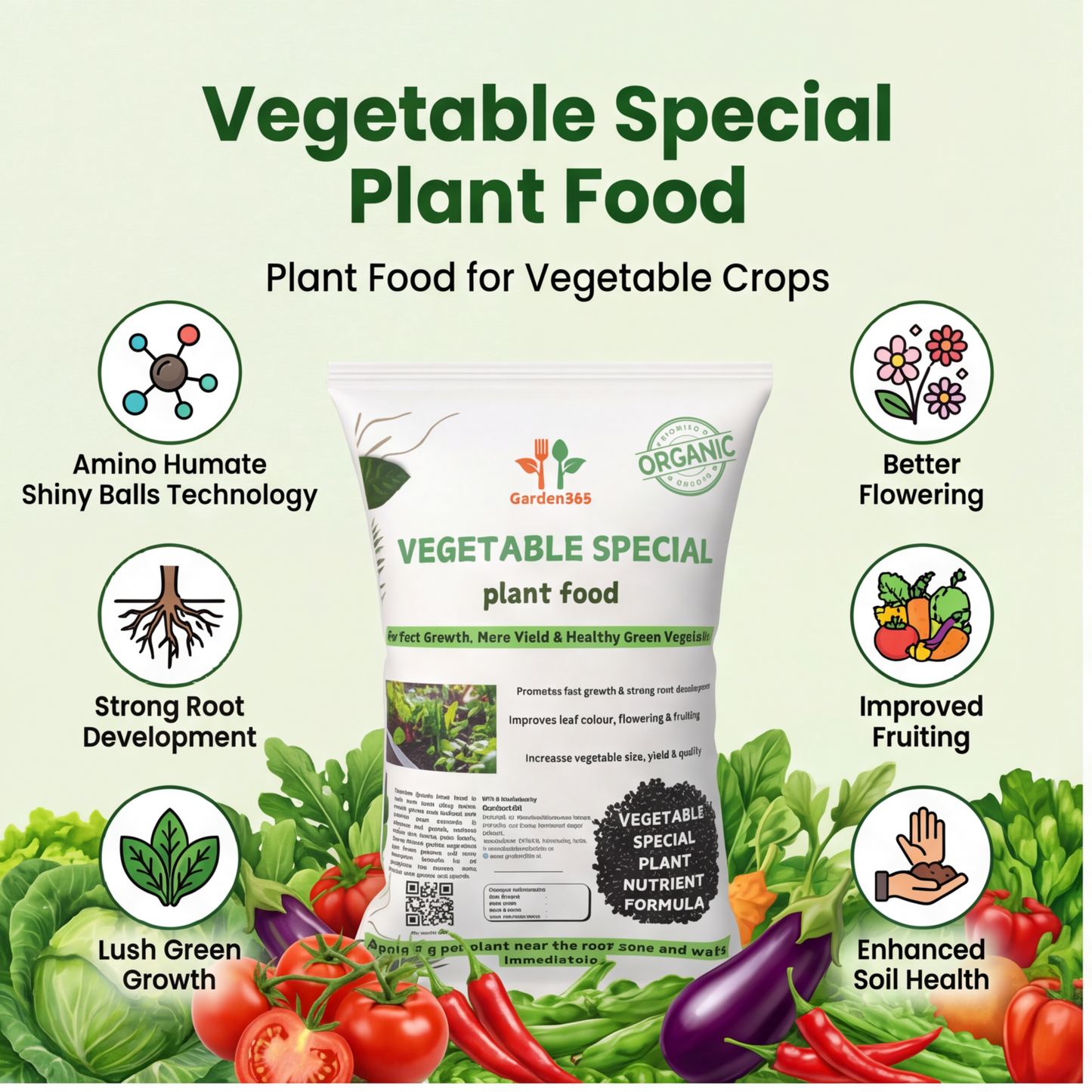 Vegetable Special Plant Food – Growth Booster for Healthy Plants, More Flowers & Higher Yield (Apply Up to 100 Plants / Times)