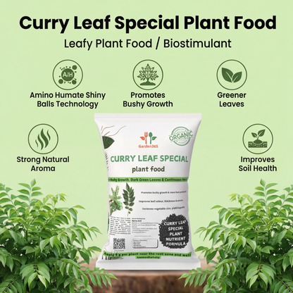 Curry Leaf Special Plant Food – Growth Booster for Bushy Plants, More Leaves & Strong Aroma (Apply Up to 100 Plants / Times)