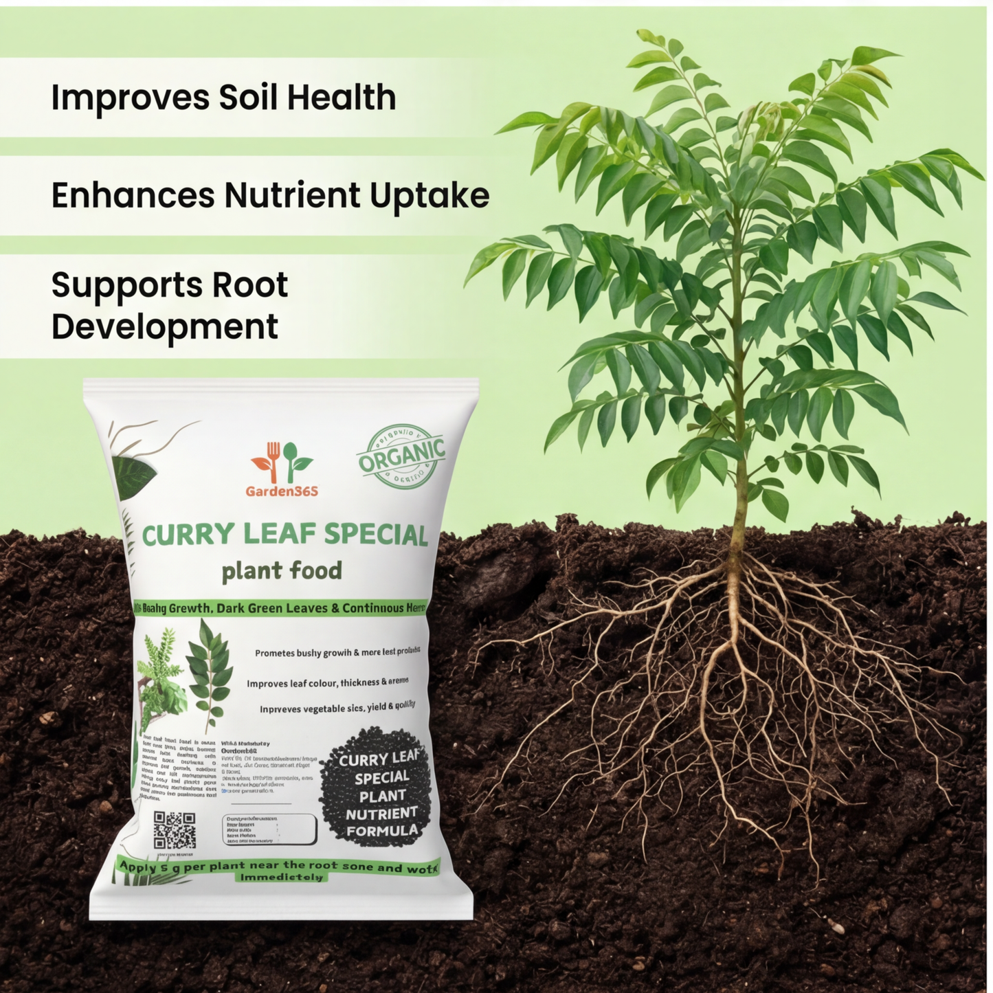 Curry Leaf Special Plant Food – Growth Booster for Bushy Plants, More Leaves & Strong Aroma (Apply Up to 100 Plants / Times)