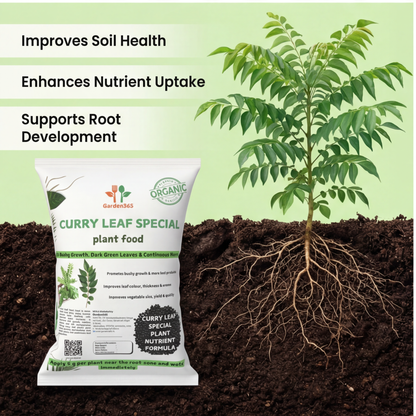 Curry Leaf Special Plant Food – Growth Booster for Bushy Plants, More Leaves & Strong Aroma (Apply Up to 100 Plants / Times)