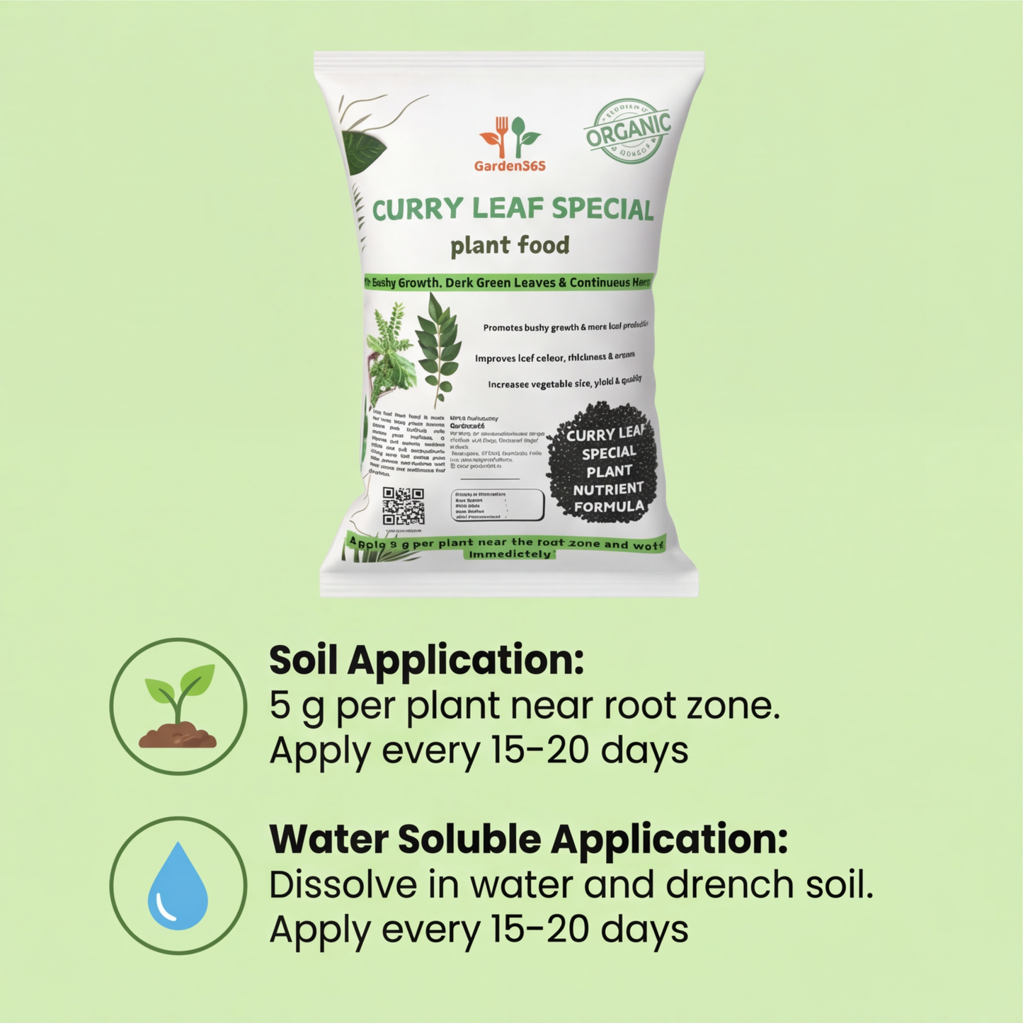 Curry Leaf Special Plant Food – Growth Booster for Bushy Plants, More Leaves & Strong Aroma (Apply Up to 100 Plants / Times)