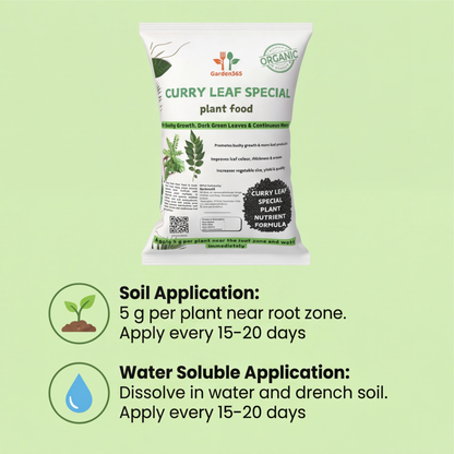 Curry Leaf Special Plant Food – Growth Booster for Bushy Plants, More Leaves & Strong Aroma (Apply Up to 100 Plants / Times)