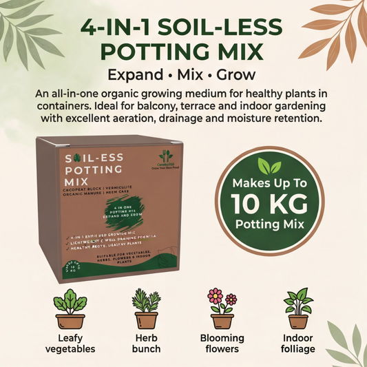 Organic 4-in-1 Soil-Less Potting Mix with Cocopeat, Vermiculite, Neem Powder & Natural Fertilizer | Expandable Growing Medium | Makes Up to 10 Kg