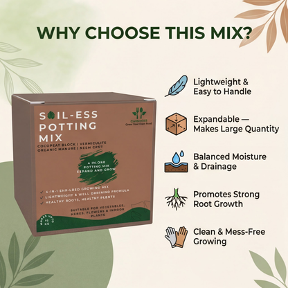 Organic 4-in-1 Soil-Less Potting Mix with Cocopeat, Vermiculite, Neem Powder & Natural Fertilizer | Expandable Growing Medium | Makes Up to 10 Kg