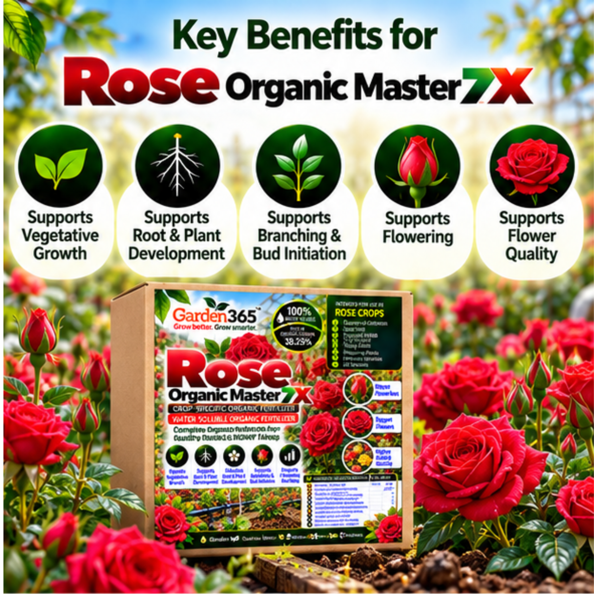 Rose Organic Master 7X Crop-Specific Organic Fertilizer Water Soluble Organic Fertilizer