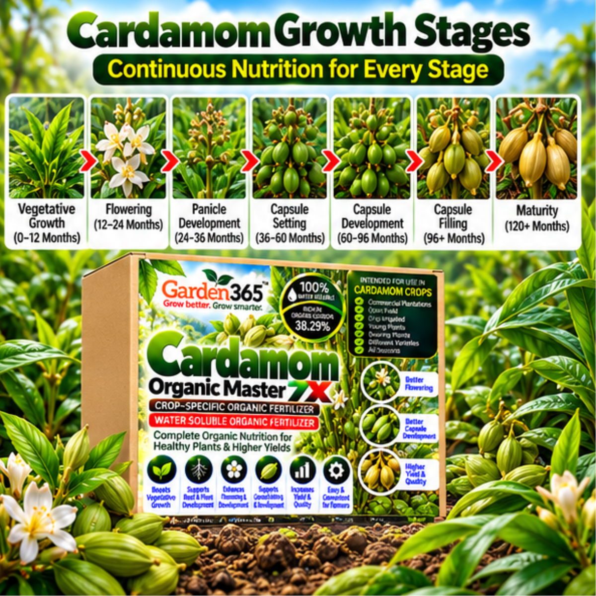 Cardamom Organic Master 7X Crop-Specific Organic Fertilizer Water Soluble Organic Fertilizer