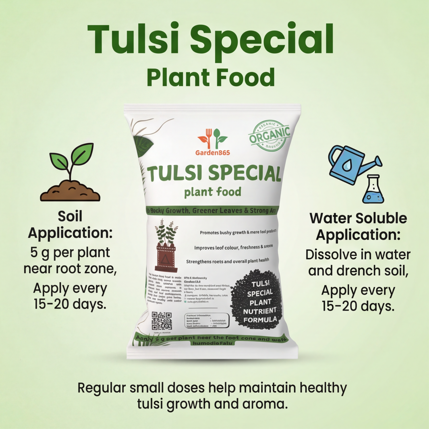 Tulsi Special Plant Food – Organic Growth Booster for Healthy, Bushy & Aromatic Plants (Apply Up to 100 Plants / Times)