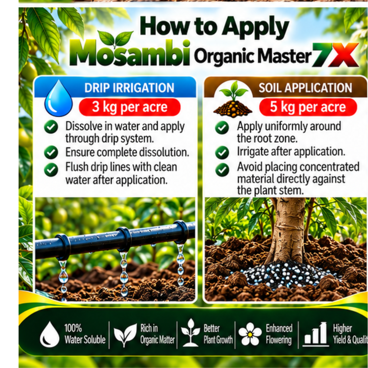 Mosambi Organic Master 7X Crop-Specific Organic Fertilizer Water Soluble Organic Fertilizer