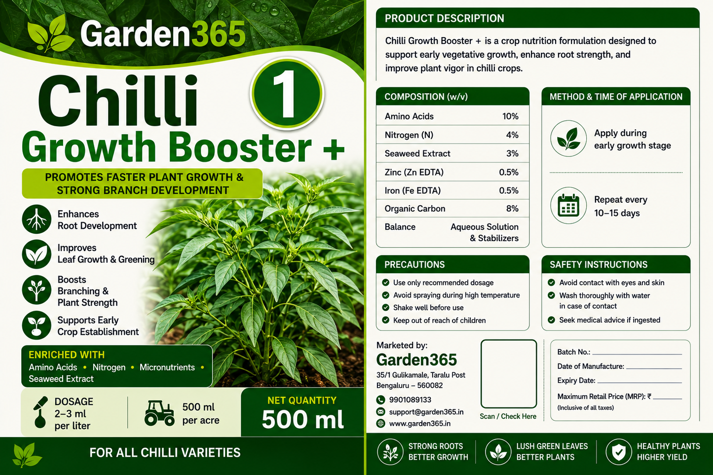 Chilli Yield Booster Kit – Chilli 1 Growth Booster+ | Chilli 2 Flower Booster+ | Chilli 3 Yield Max+ for Higher Yield, Fruit Size & Quality