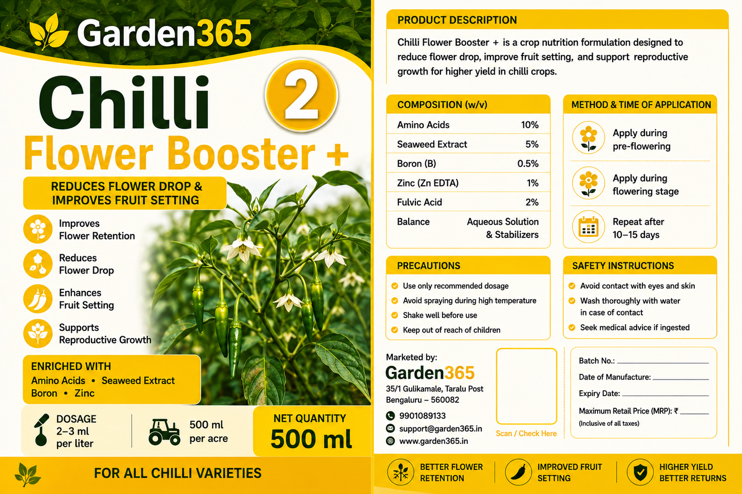 Chilli Yield Booster Kit – Chilli 1 Growth Booster+ | Chilli 2 Flower Booster+ | Chilli 3 Yield Max+ for Higher Yield, Fruit Size & Quality