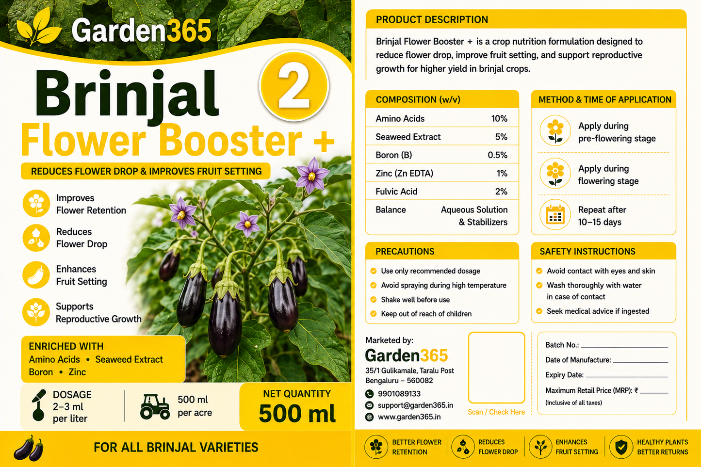 Brinjal Yield Booster Kit – Brinjal 1 Growth Booster+ | Brinjal 2 Flower Booster+ | Brinjal 3 Yield Max+ for Higher Yield, Fruit Size & Quality