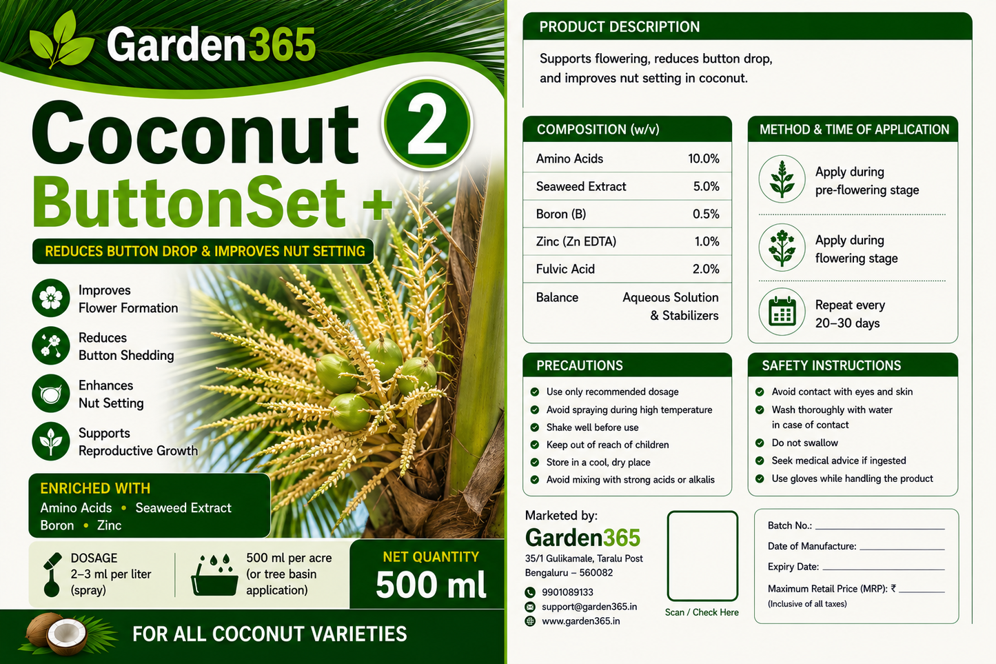 Coconut Yield Booster Kit – Coconut 1 LeafMax+ | Coconut 2 ButtonSet+ | Coconut 3 NutFill+ for Higher Yield, Nut Size & Quality