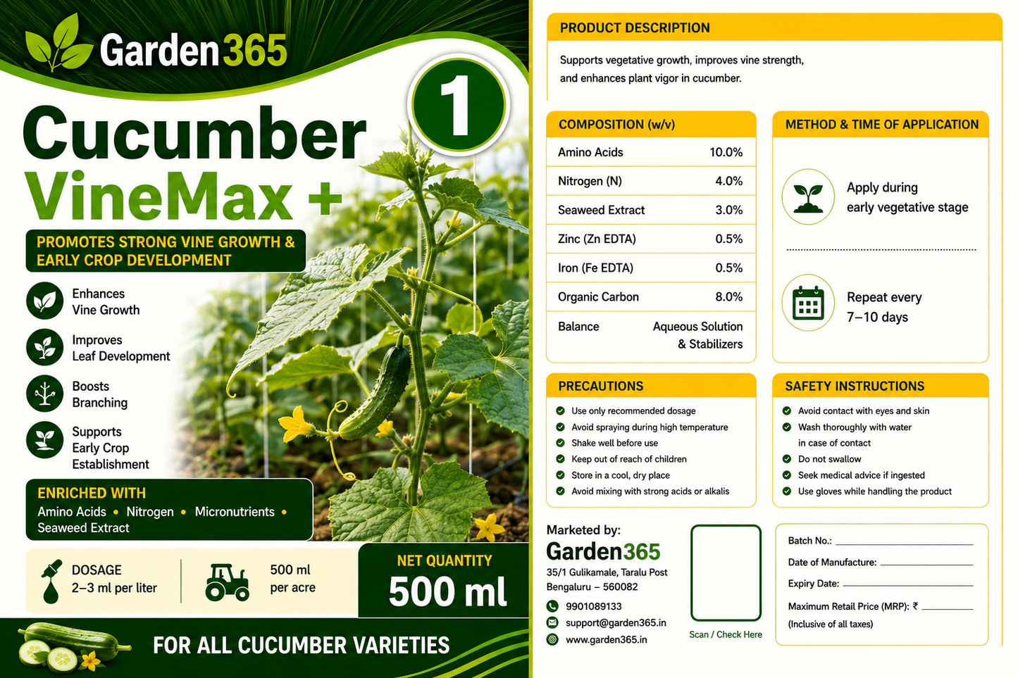 Cucumber Yield Booster Kit – Cucumber 1 VineMax+ | Cucumber 2 FlowerSet+ | Cucumber 3 FruitFill+ for Higher Yield, Better Fruit Size, Improved Quality & Premium Marketable Cucumbers