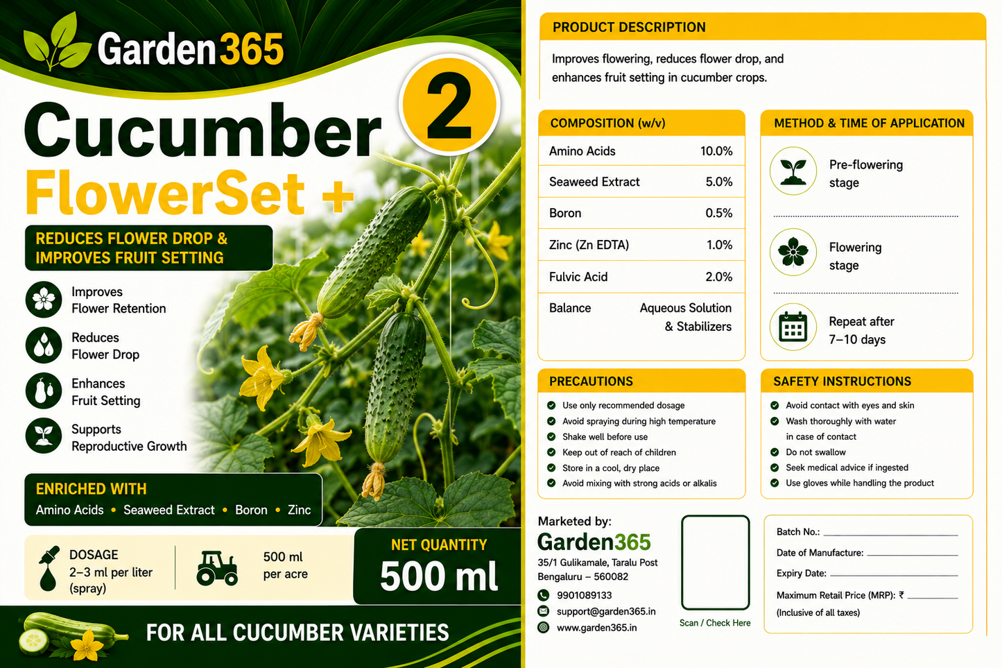 Cucumber Yield Booster Kit – Cucumber 1 VineMax+ | Cucumber 2 FlowerSet+ | Cucumber 3 FruitFill+ for Higher Yield, Better Fruit Size, Improved Quality & Premium Marketable Cucumbers