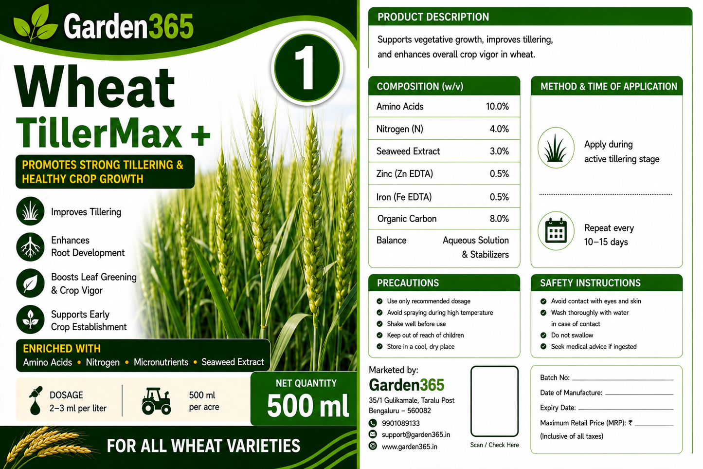 Wheat Yield Booster Kit – Wheat 1 TillerMax+ | Wheat 2 PanicleSet+ | Wheat 3 GrainFill+ for Strong Tillering, Better Panicle Formation, Improved Grain Filling, Higher Yield & Grain Quality