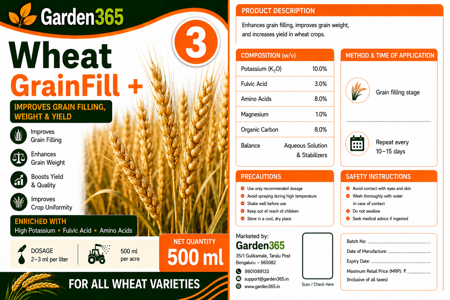 Wheat Yield Booster Kit – Wheat 1 TillerMax+ | Wheat 2 PanicleSet+ | Wheat 3 GrainFill+ for Strong Tillering, Better Panicle Formation, Improved Grain Filling, Higher Yield & Grain Quality