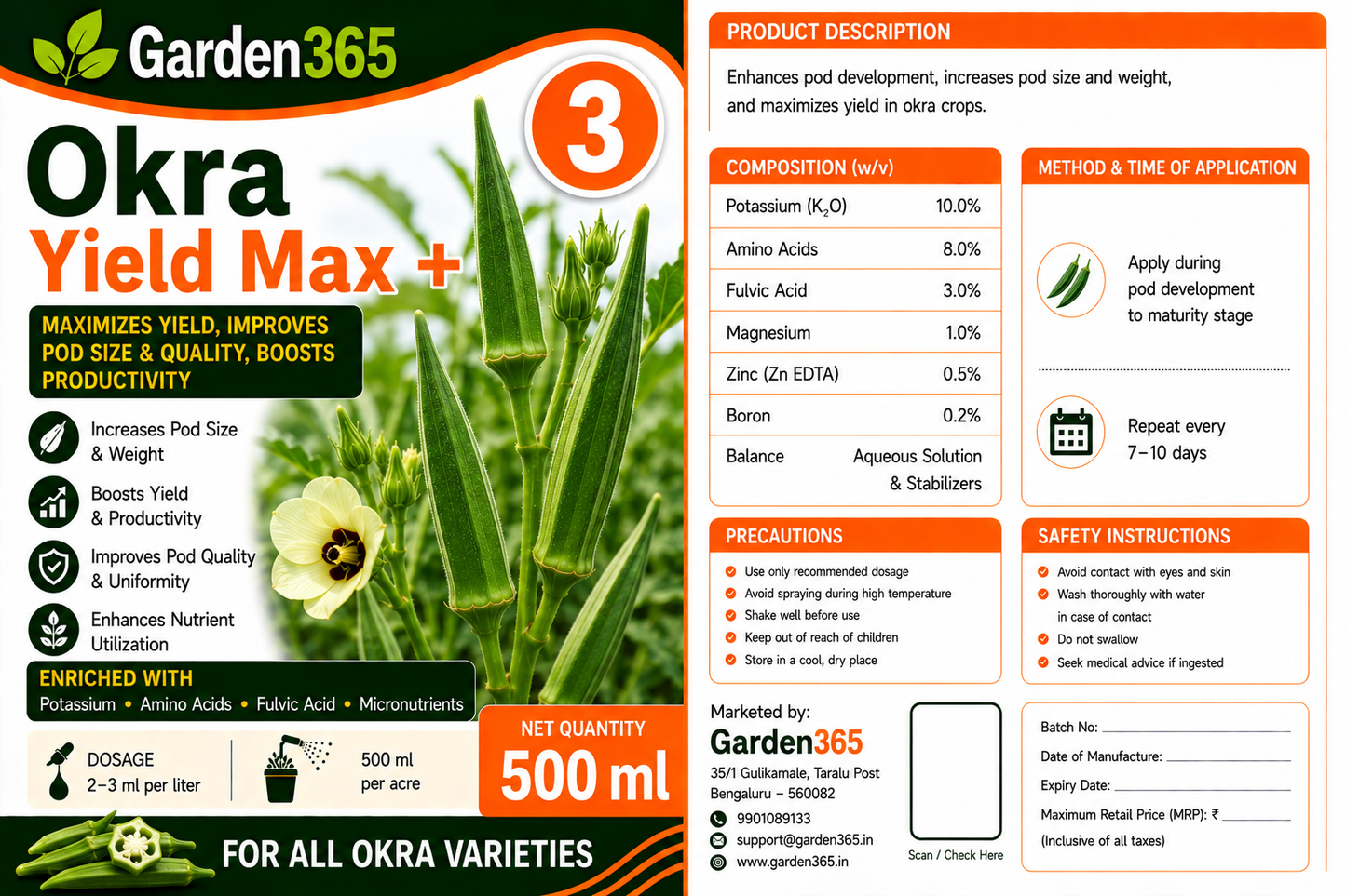 Okra Yield Booster Kit – Okra 1 Growth Booster+ | Okra 2 Flower Boost+ | Okra 3 Yield Max+ for Higher Yield, Better Pod Size, Improved Quality & Maximum Productivity