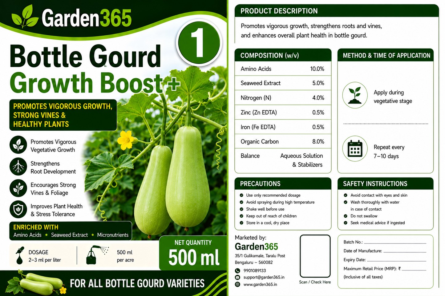 Bottle Gourd Yield Booster Kit – Bottle Gourd 1 Growth Boost+ | Bottle Gourd 2 Flower Set+ | Bottle Gourd 3 Yield Max+ for Higher Yield, Fruit Size & Quality
