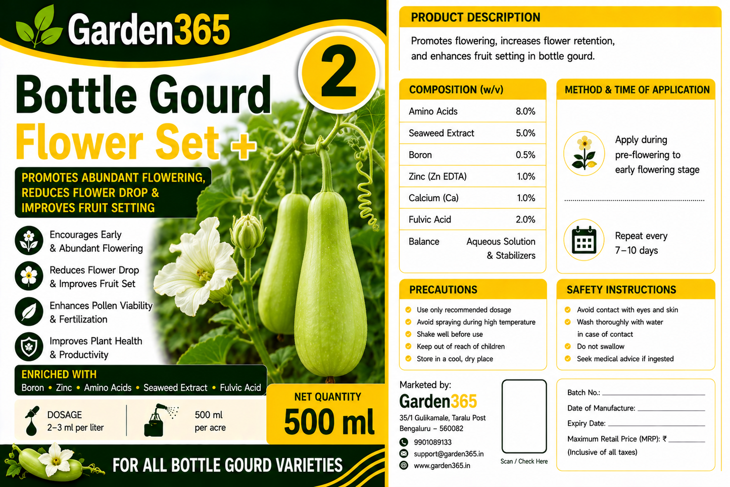Bottle Gourd Yield Booster Kit – Bottle Gourd 1 Growth Boost+ | Bottle Gourd 2 Flower Set+ | Bottle Gourd 3 Yield Max+ for Higher Yield, Fruit Size & Quality