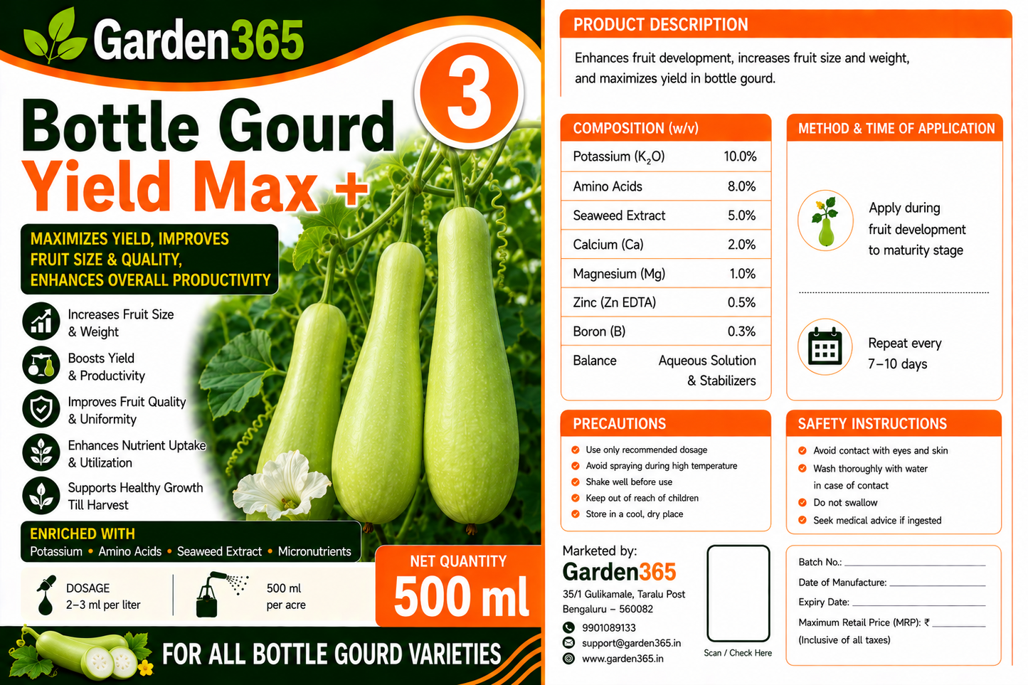 Bottle Gourd Yield Booster Kit – Bottle Gourd 1 Growth Boost+ | Bottle Gourd 2 Flower Set+ | Bottle Gourd 3 Yield Max+ for Higher Yield, Fruit Size & Quality