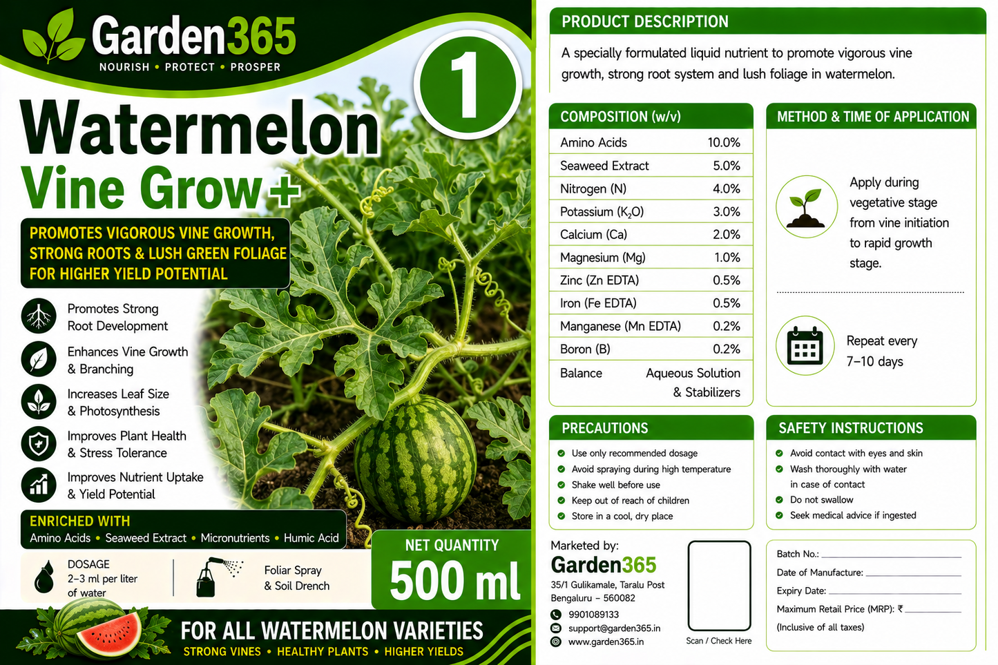 Watermelon Yield Booster Kit – Watermelon 1 Vine Grow+ | Watermelon 2 Flower Set+ | Watermelon 3 Yield Max+ for Vigorous Vine Growth, Better Flowering, Higher Fruit Set, Improved Fruit Size, Sweetness, Yield & Quality