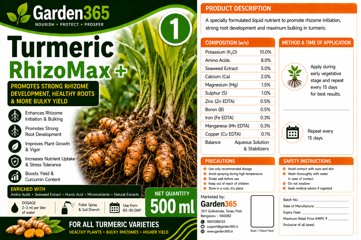 Turmeric Yield Booster Kit – Turmeric 1 RhizoMax+ | Turmeric 2 BulkingSet+ | Turmeric 3 Yield Max+ for Bigger Rhizomes, Higher Curcumin Content, Improved Quality & Maximum Yield