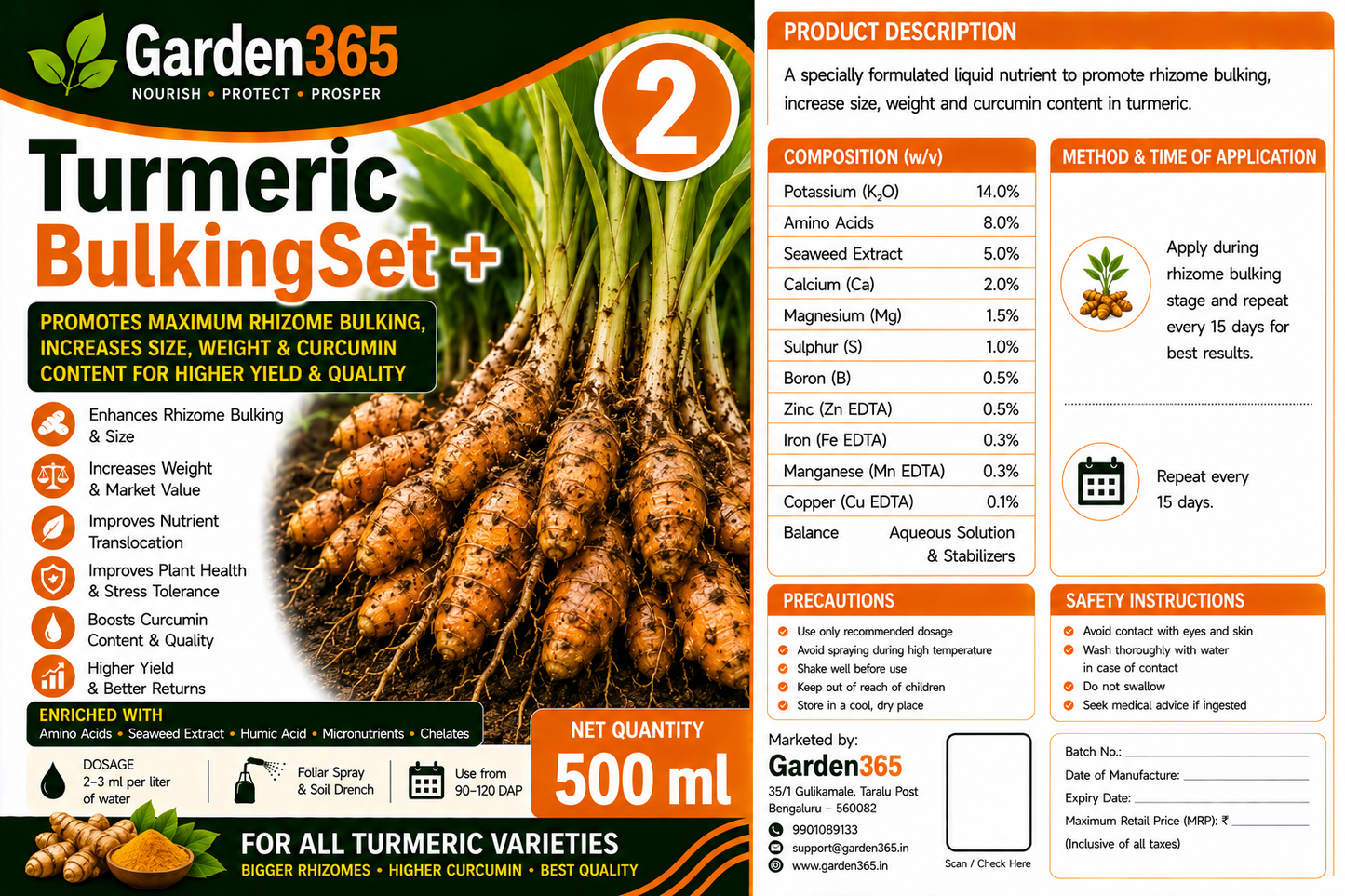 Turmeric Yield Booster Kit – Turmeric 1 RhizoMax+ | Turmeric 2 BulkingSet+ | Turmeric 3 Yield Max+ for Bigger Rhizomes, Higher Curcumin Content, Improved Quality & Maximum Yield