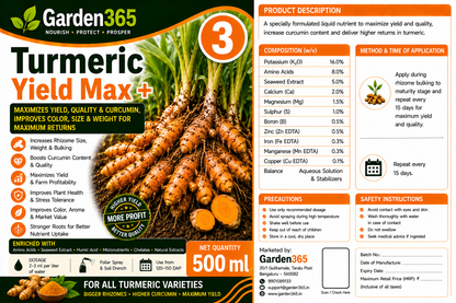 Turmeric Yield Booster Kit – Turmeric 1 RhizoMax+ | Turmeric 2 BulkingSet+ | Turmeric 3 Yield Max+ for Bigger Rhizomes, Higher Curcumin Content, Improved Quality & Maximum Yield
