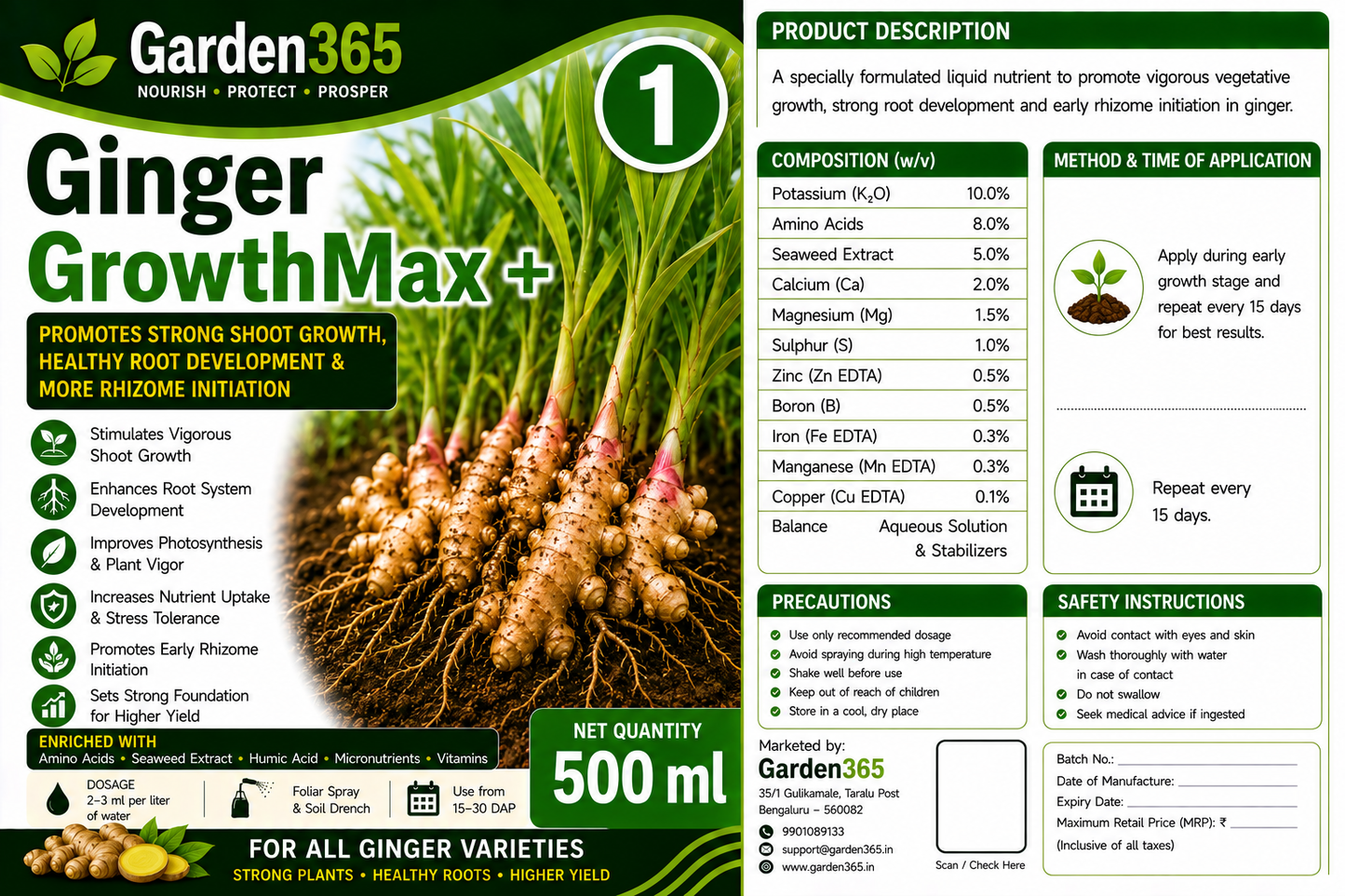 Ginger Yield Booster Kit – Ginger 1 GrowthMax+ | Ginger 2 BulkingSet+ | Ginger 3 Yield Max+ for Higher Rhizome Yield, Better Size, Improved Oleoresin Content & Premium Ginger Quality